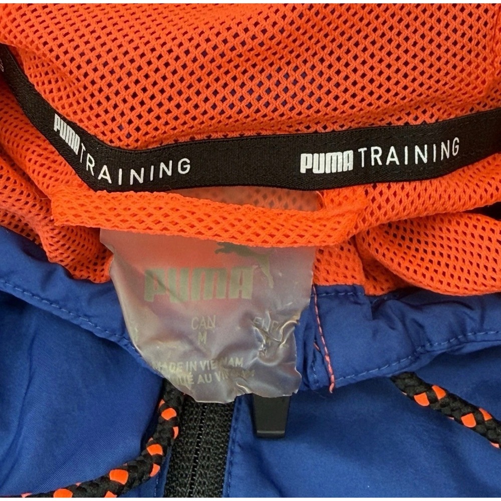 Puma Training Mens Windbreaker Jacket Blue Orange Black Colorblock Hooded Size M - Picture 6 of 7